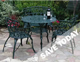 Massive savings on Cast iron garden furniture patio sets.